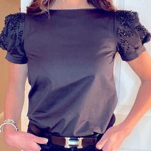 CO black puff beaded short sleeve top